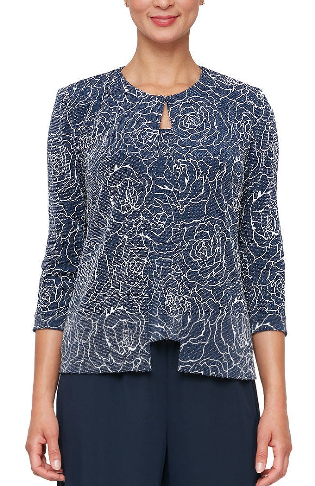 Clara Embroidered Jacket - Navy, Embroidered Flower