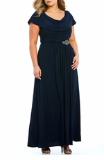 Matte Jersey Pleated Embellished Side Detail Long Gown