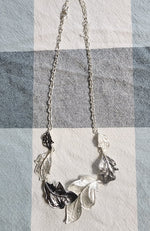 White/Grey/Silver Enamel Leaves Necklace